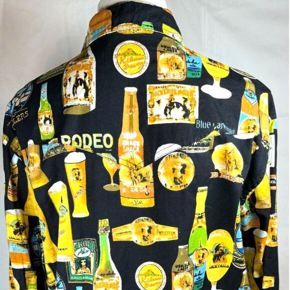 MARTINI RANCH Western Beer Rodeo Vintage Hawaiian Snap Button Up Long Sleeve LG - Picture 7 of 7